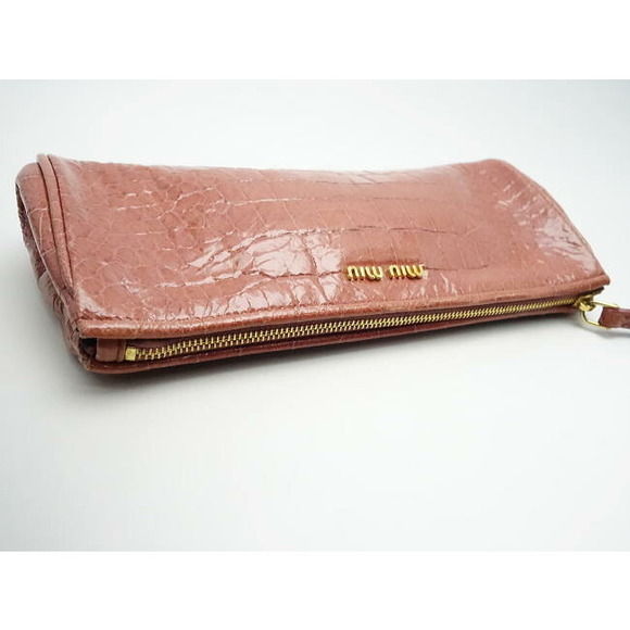 Miu Miu Wristlet Accessory Pouch Crocodile Leather Salmon Pink - Picture 5 of 7